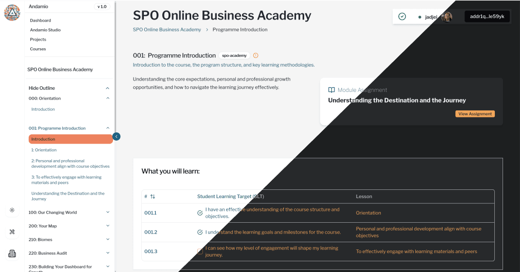 SPO Academy built on the Andamio learning platform